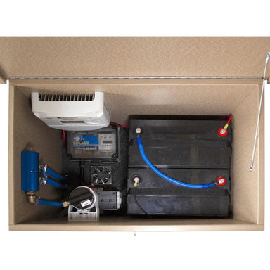 top view of Keeton Industries ProLake Solaer 1.2 Solar Aeration System components in cabinet