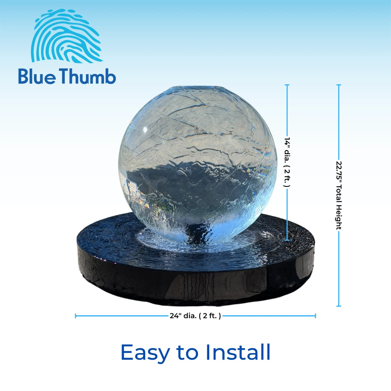 14 inch crystal sphere fountain dimensions