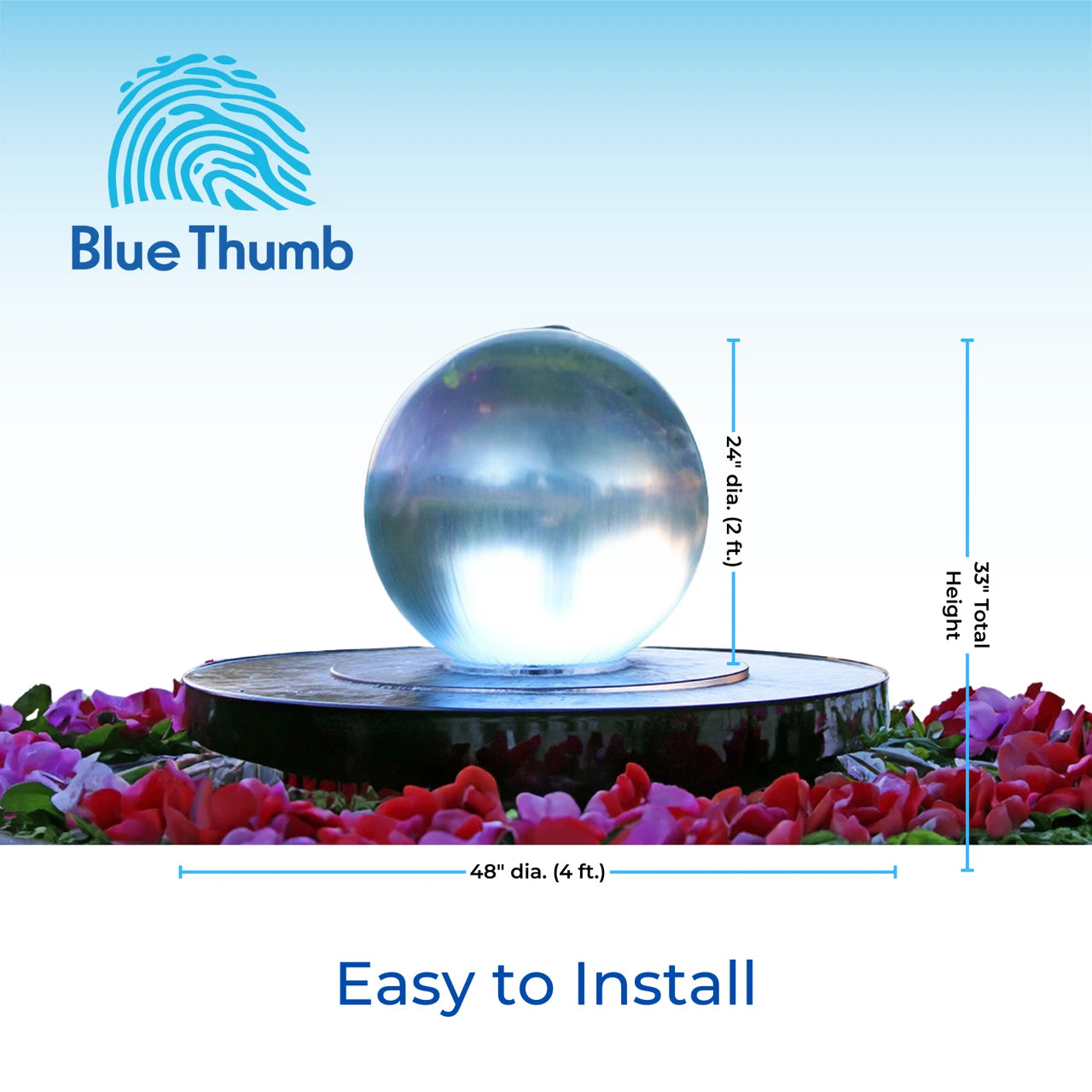 24 inch crystal sphere fountain installation dimensions