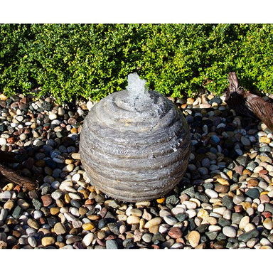 Blue Thumb 24 inch smooth ribbed blue limestone sphere fountain