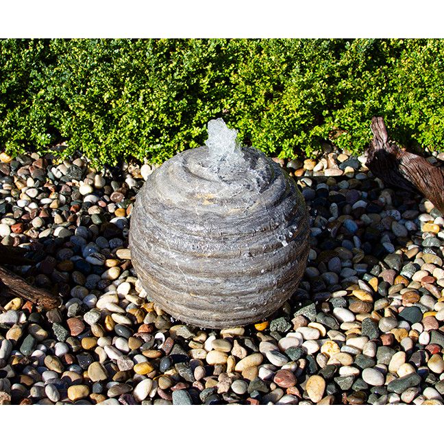 Blue Thumb 24 inch smooth ribbed blue limestone sphere fountain