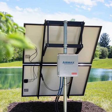 Airmax SolarSeries Direct Drive complete aeration system set installed near a pond