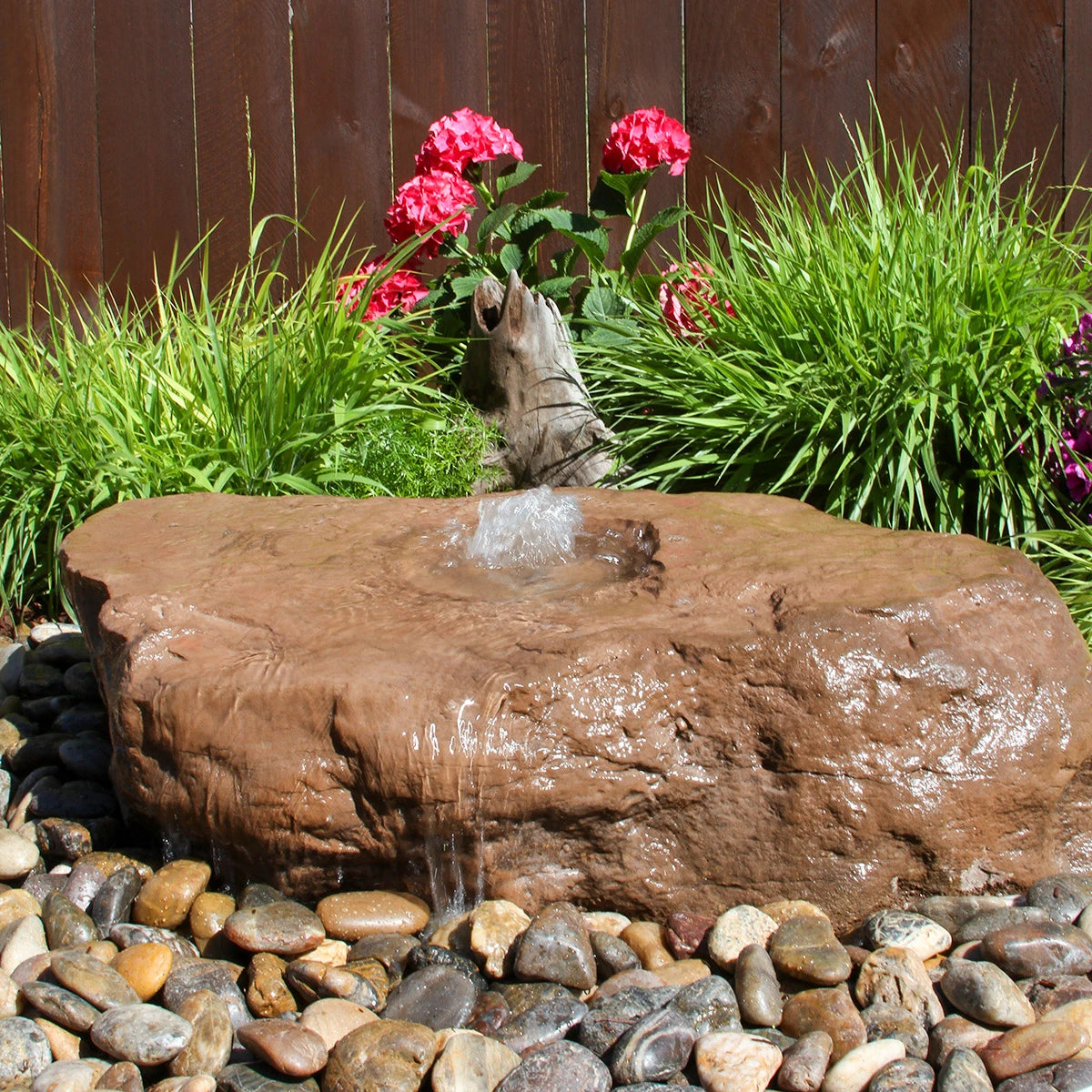 Large boulder bird bath fountain in Chestnut Brown