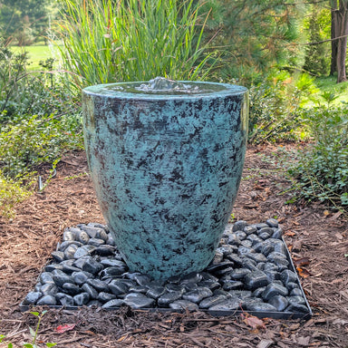 Blue Thumb hammered brass vessel urn fountain in aqua Brass Patina