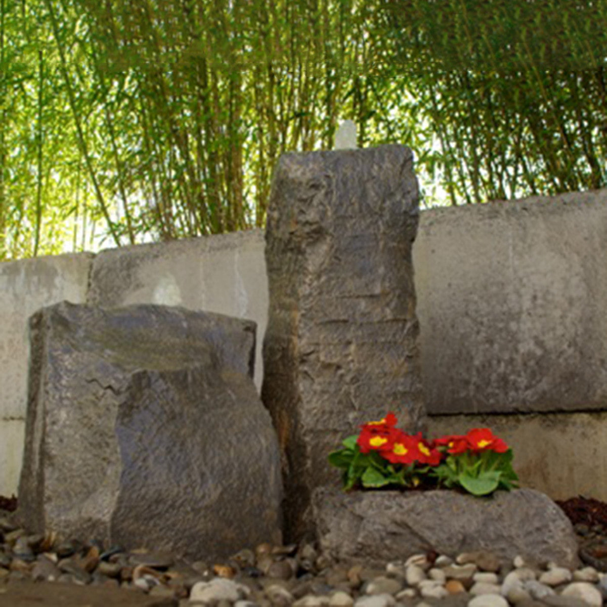 Tall Cascade and Sierra Springs fountains with accent planter