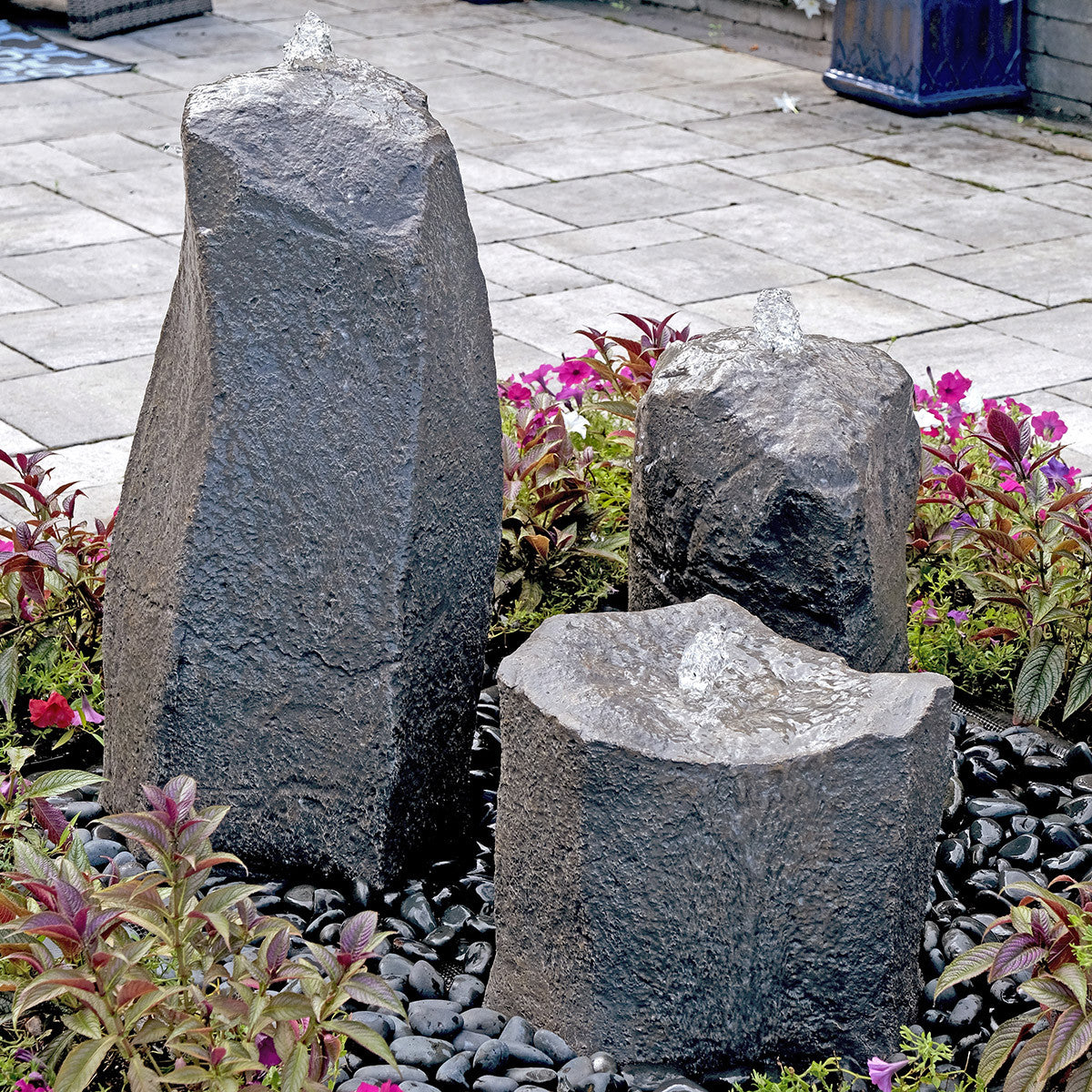 Twisting Cascade triple fountain with Twisted Creek, Short Cascade and Klamath rocks