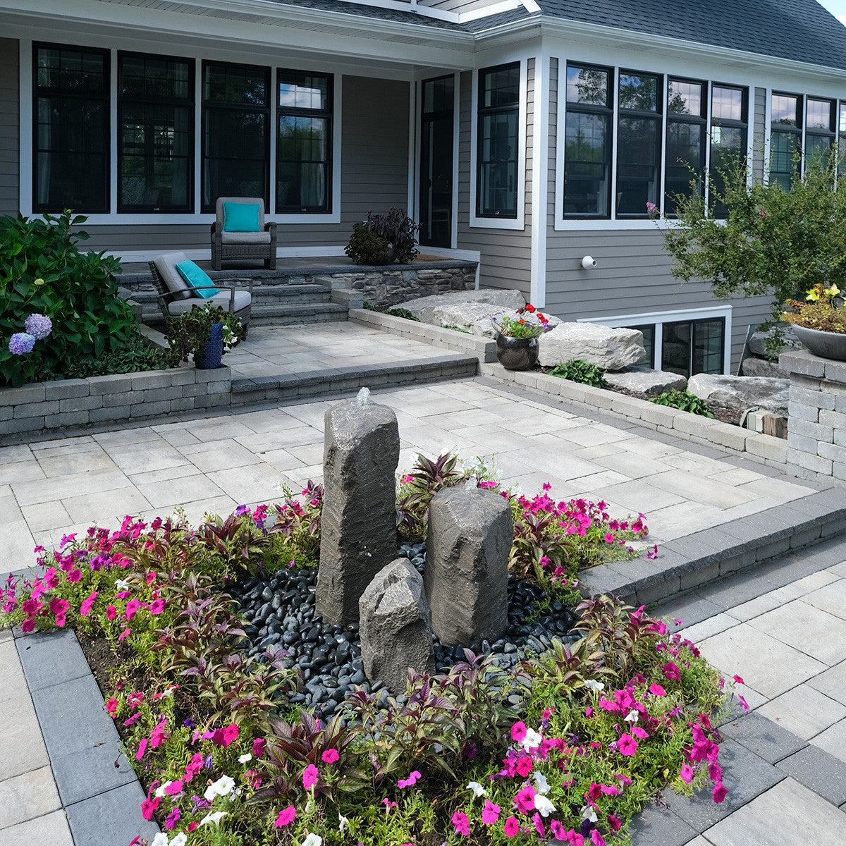 Double Cascade boulder fountain in a landscape