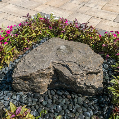 Blue Thumb Horseshoe Falls GFRC boulder fountain in Dapple Gray