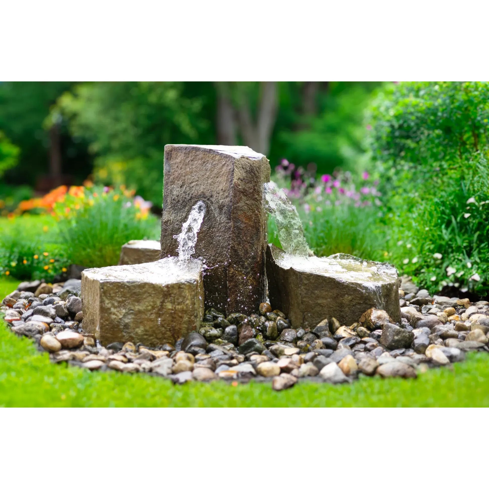 Trilogy Basalt Column Fountain – 4-Piece Natural Stone Set