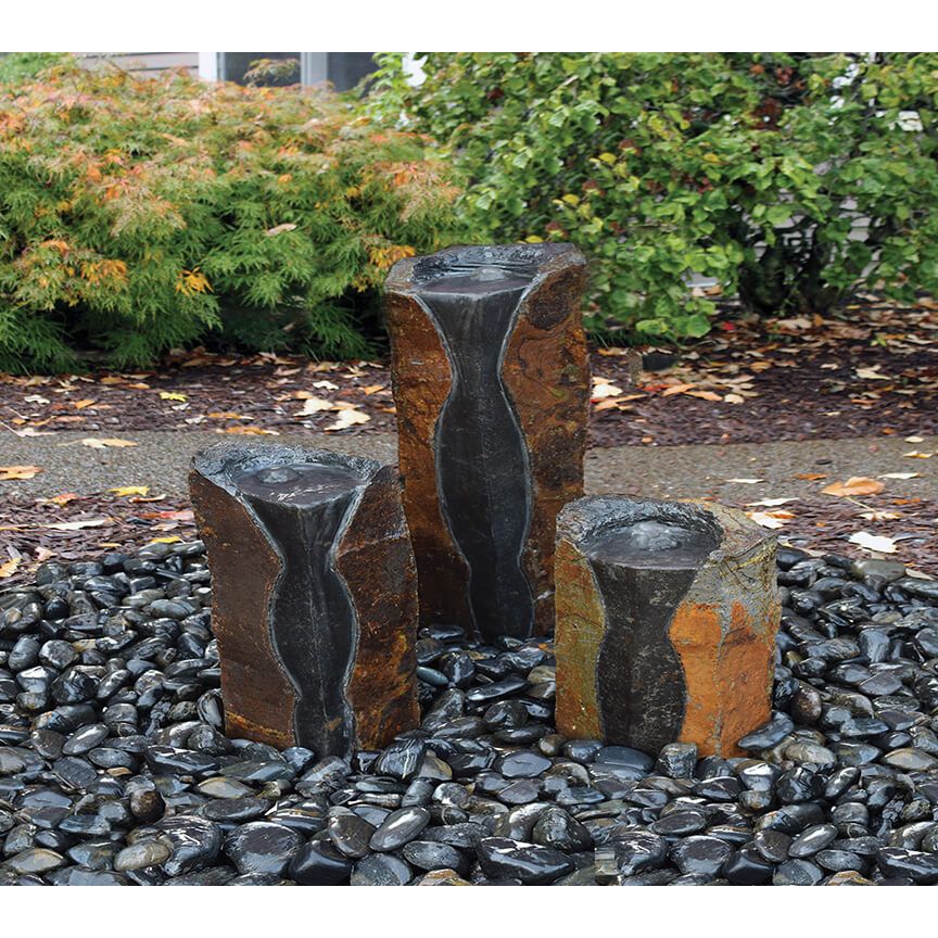 Modern Basalt Column Fountain – XL Trio 12", 18" & 24" (Stones Only)