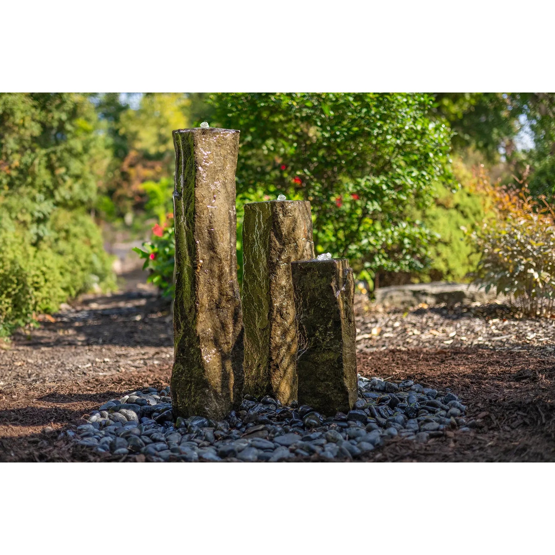 Medium Polished Top Basalt Column Fountain – 3-Pack 14", 20" & 27" (Stones Only)