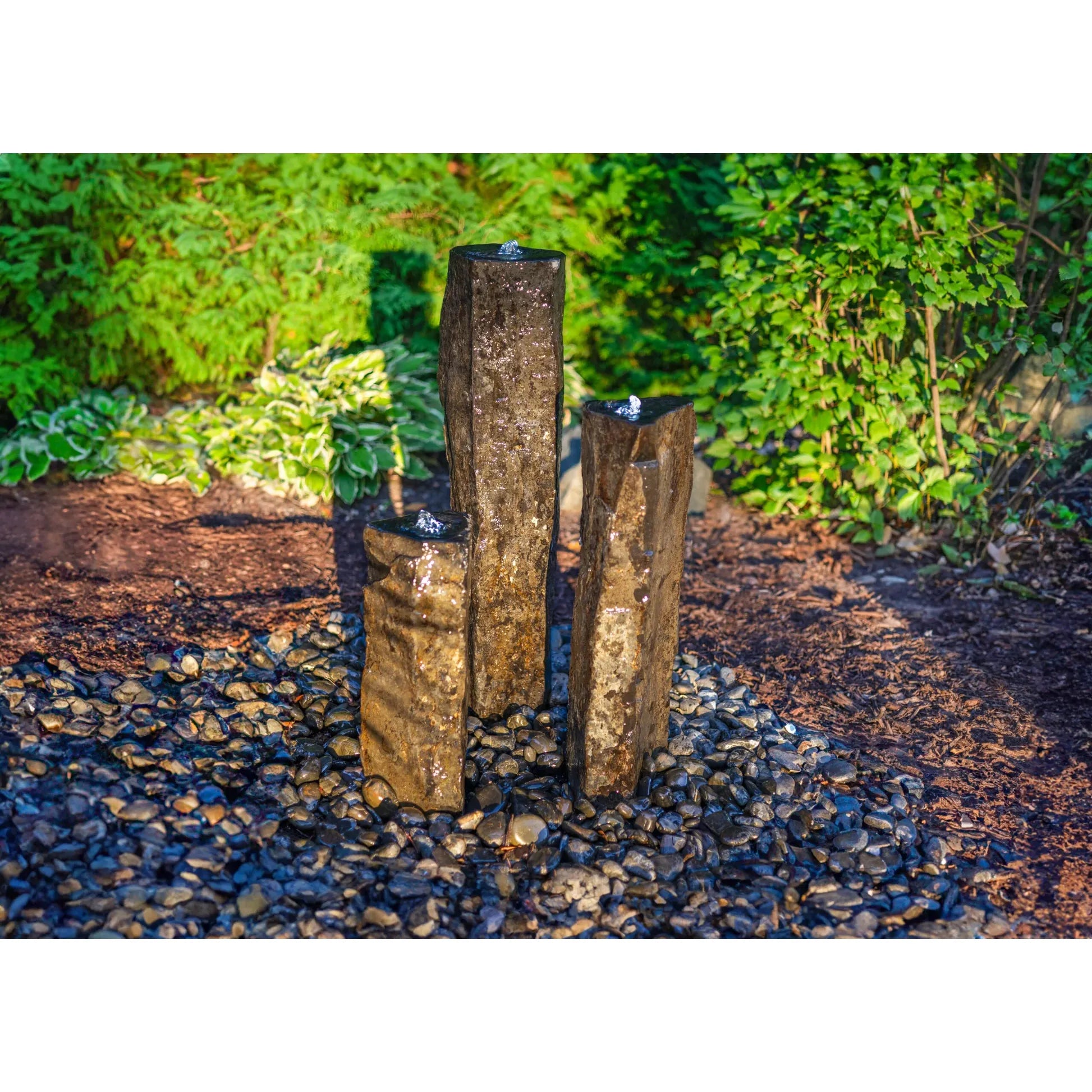 Polished Top Basalt Column Fountain Kit with LED Lights – 3-Pack 20", 27" & 35"
