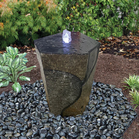 Costola Ribbed Basalt Column Fountain Complete Kit – 36" Textured Natural Stone