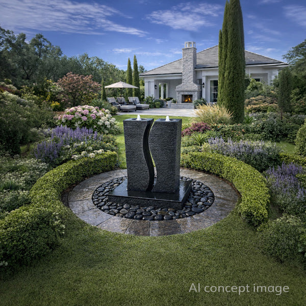 Riverbend Granite Column Fountain Complete Kit – 3-Piece Natural Stone
