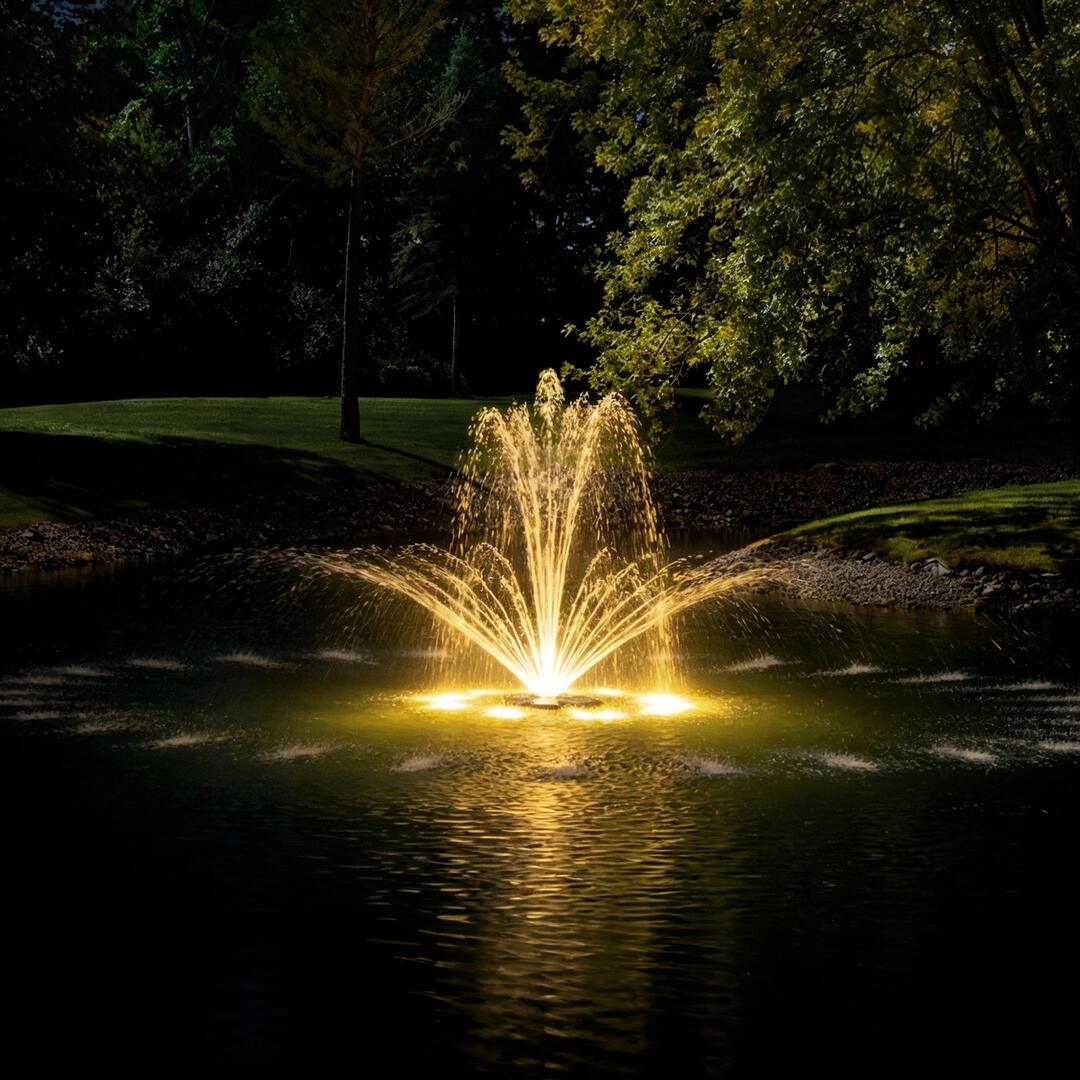 HQUA FS03 Floating Pond Fountain — 120W Motor, 4 Spray Nozzles & Built-In RGB Color-Changing LED Lights