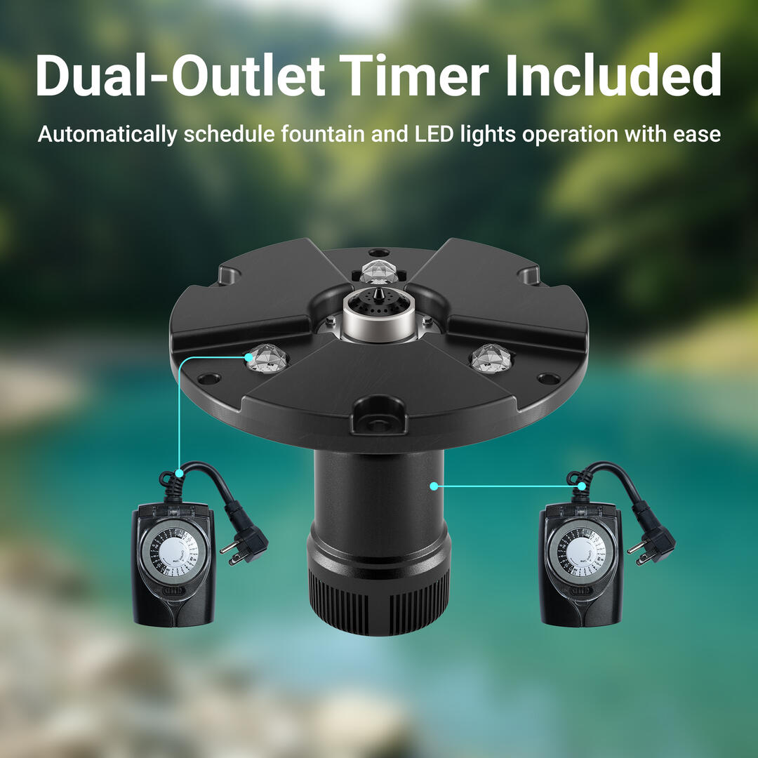HQUA FS03 Floating Pond Fountain — 120W Motor, 4 Spray Nozzles & Built-In RGB Color-Changing LED Lights