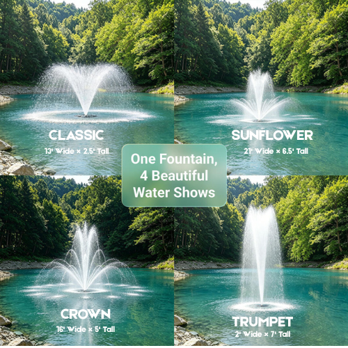 HQUA FS03 Floating Pond Fountain — 120W Motor, 4 Spray Nozzles & Built-In RGB Color-Changing LED Lights