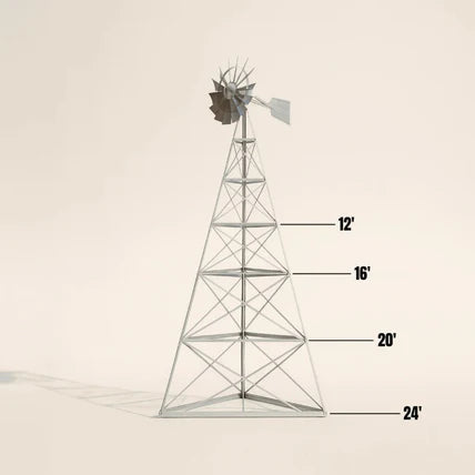 Outdoor Water Solutions Aerating Windmill with labeled dimensions on a beige background
