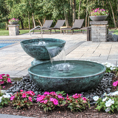 Blue Thumb double brass spillway bowl fountain kit with aqua patina