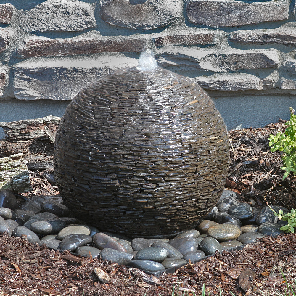 Stacked slate sphere fountain