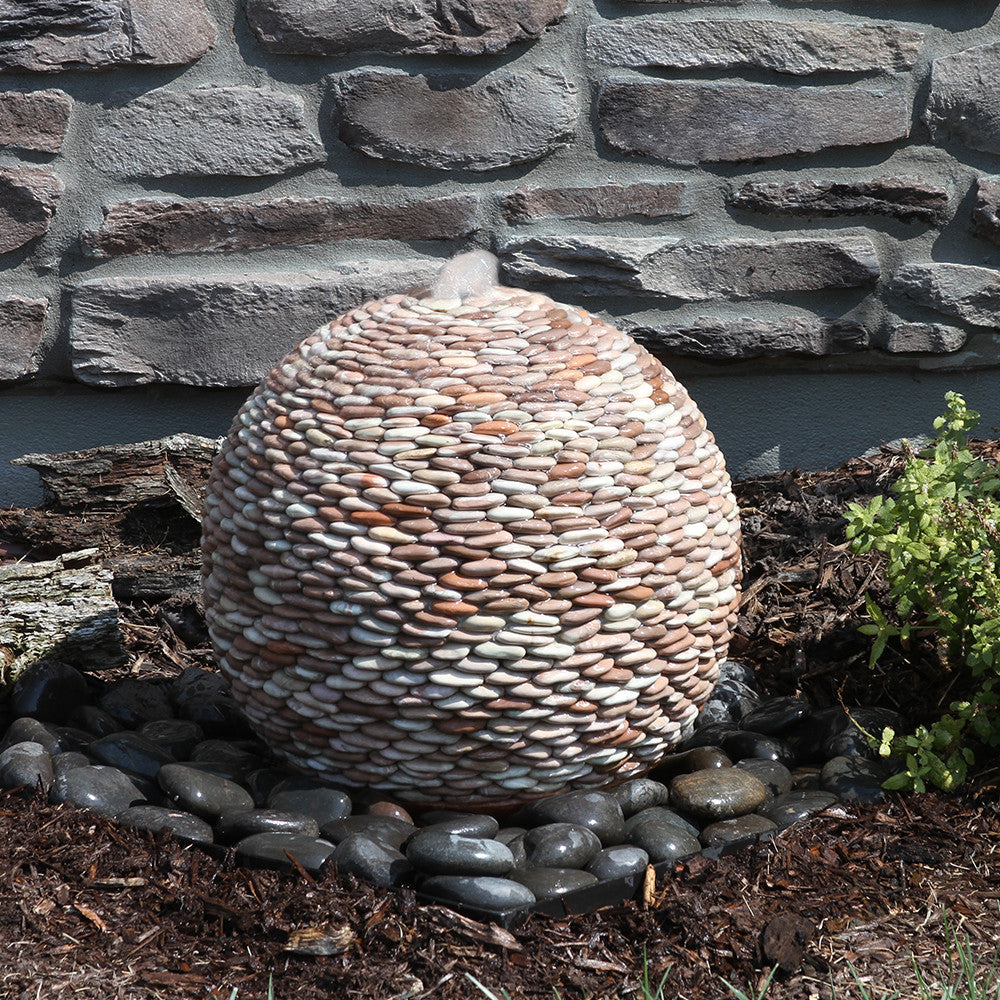 Rose pebbled sphere fountain