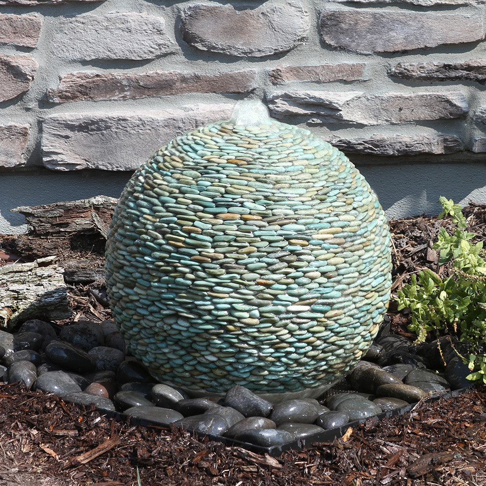 Jade pebbled sphere fountain