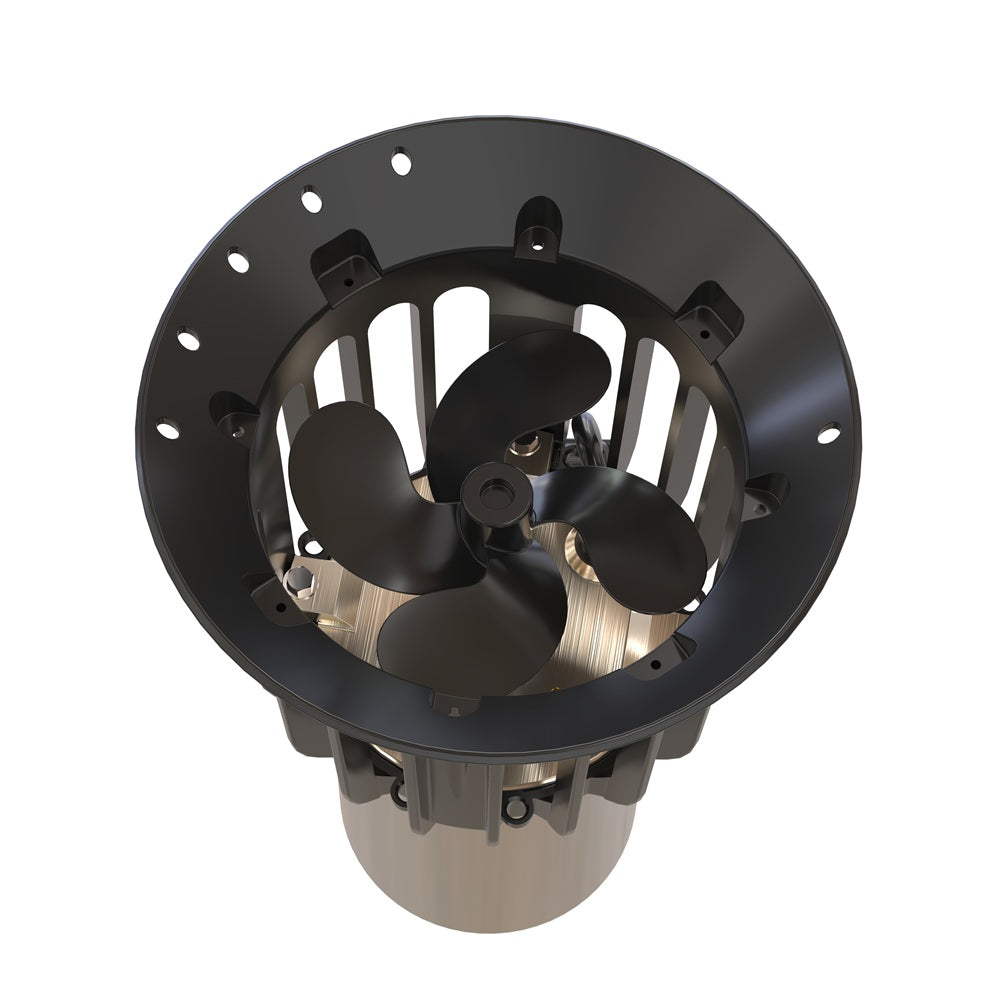 Top view of Ice Eater Gen 2 P1000 glide-cage motor mount with 4-blade propeller
