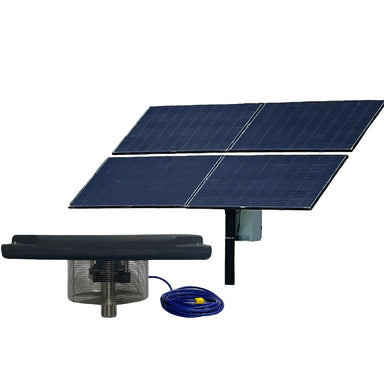 Outdoor WaterS olutions Aerify SolarSolar panel system with two panels, a pump, and a hose on a white background
