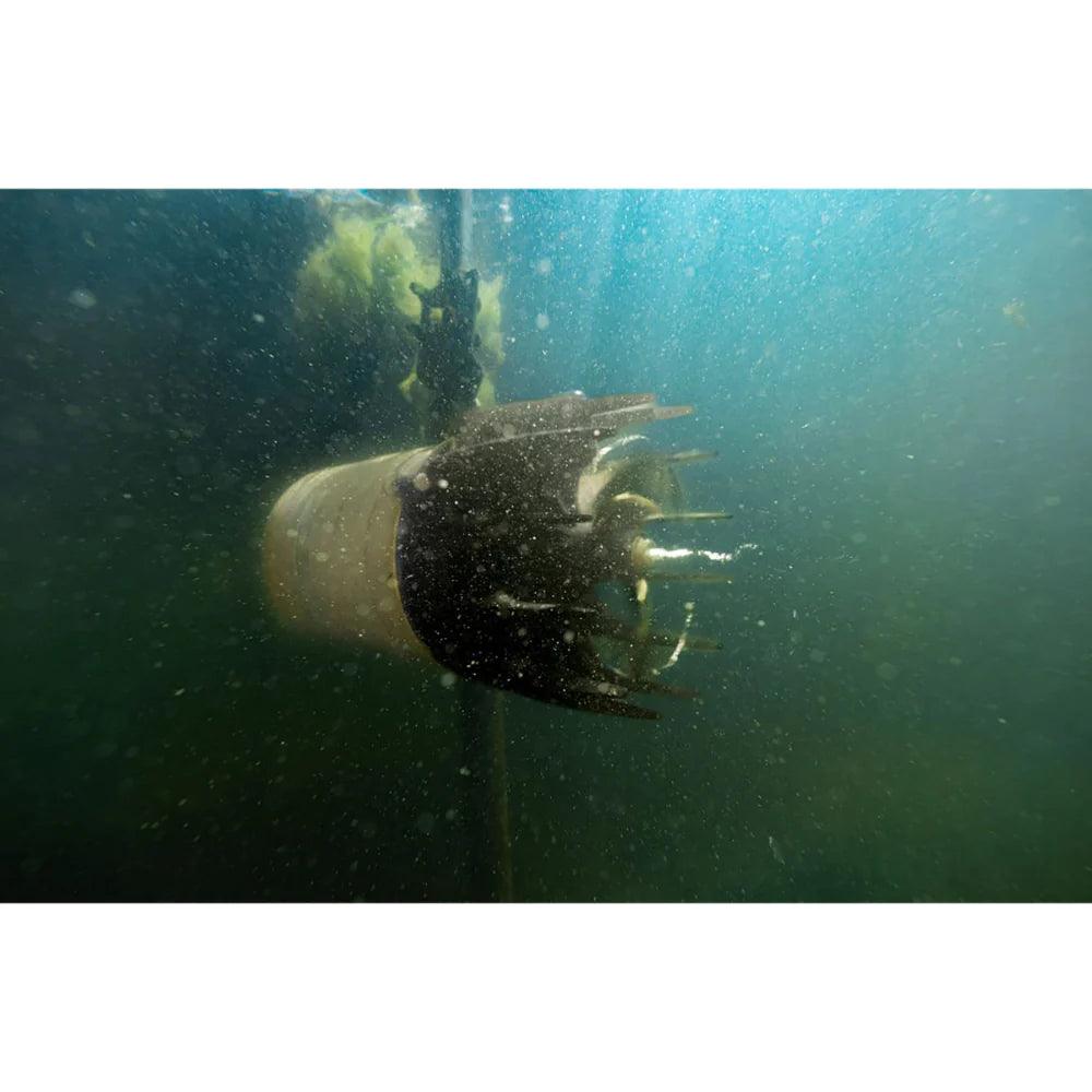 Close up below water surface image of Kasco AquatiClear  blowing muck away