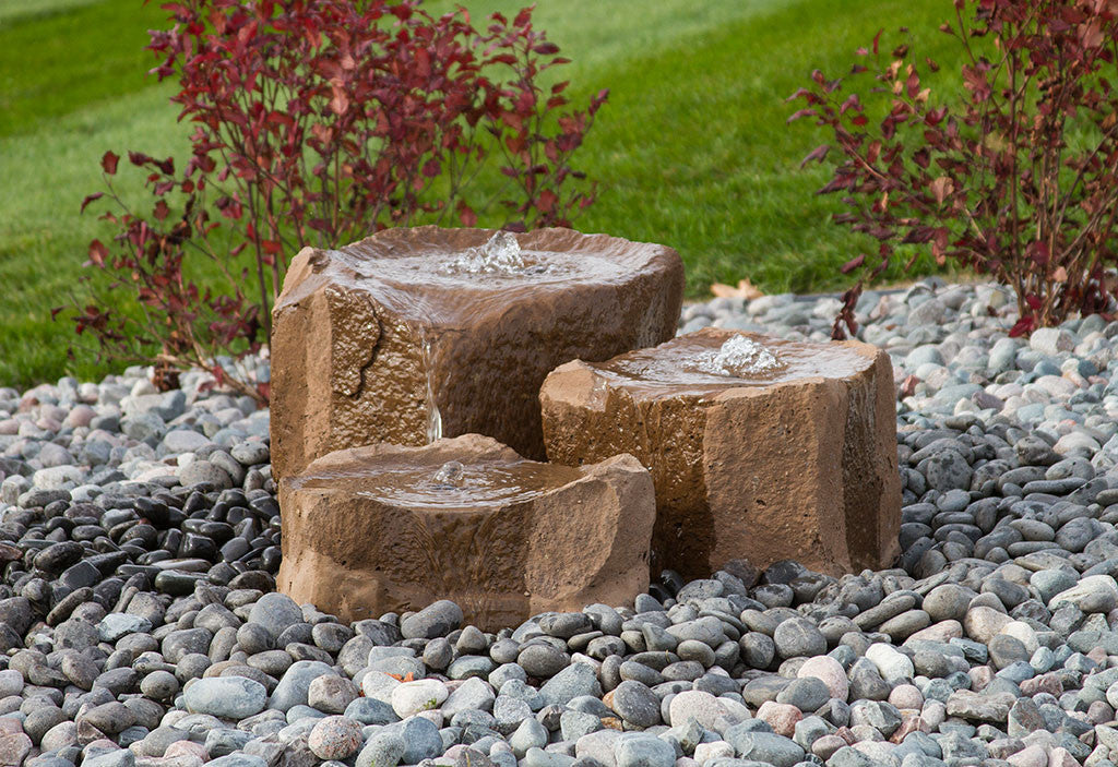 Triple Falls boulder fountain in Chestnut Brown