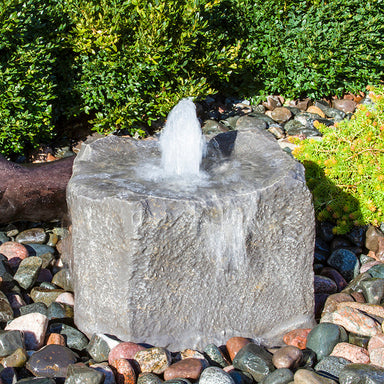 Blue Thumb Agate Falls GFRC boulder fountain in Dapple Gray