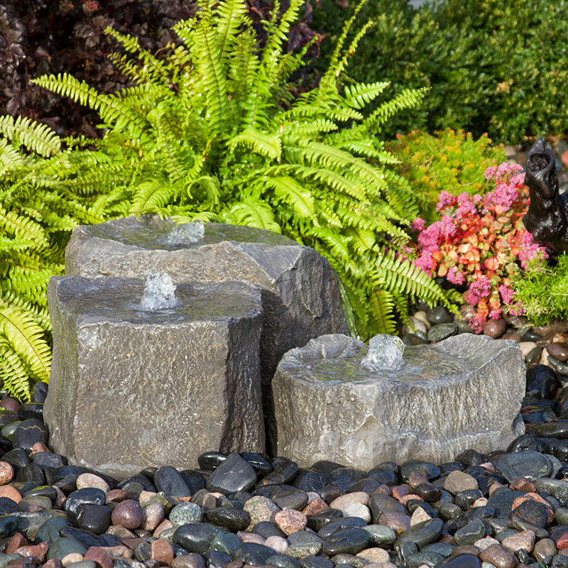 Triple Falls boulder fountain in Dapple Gray
