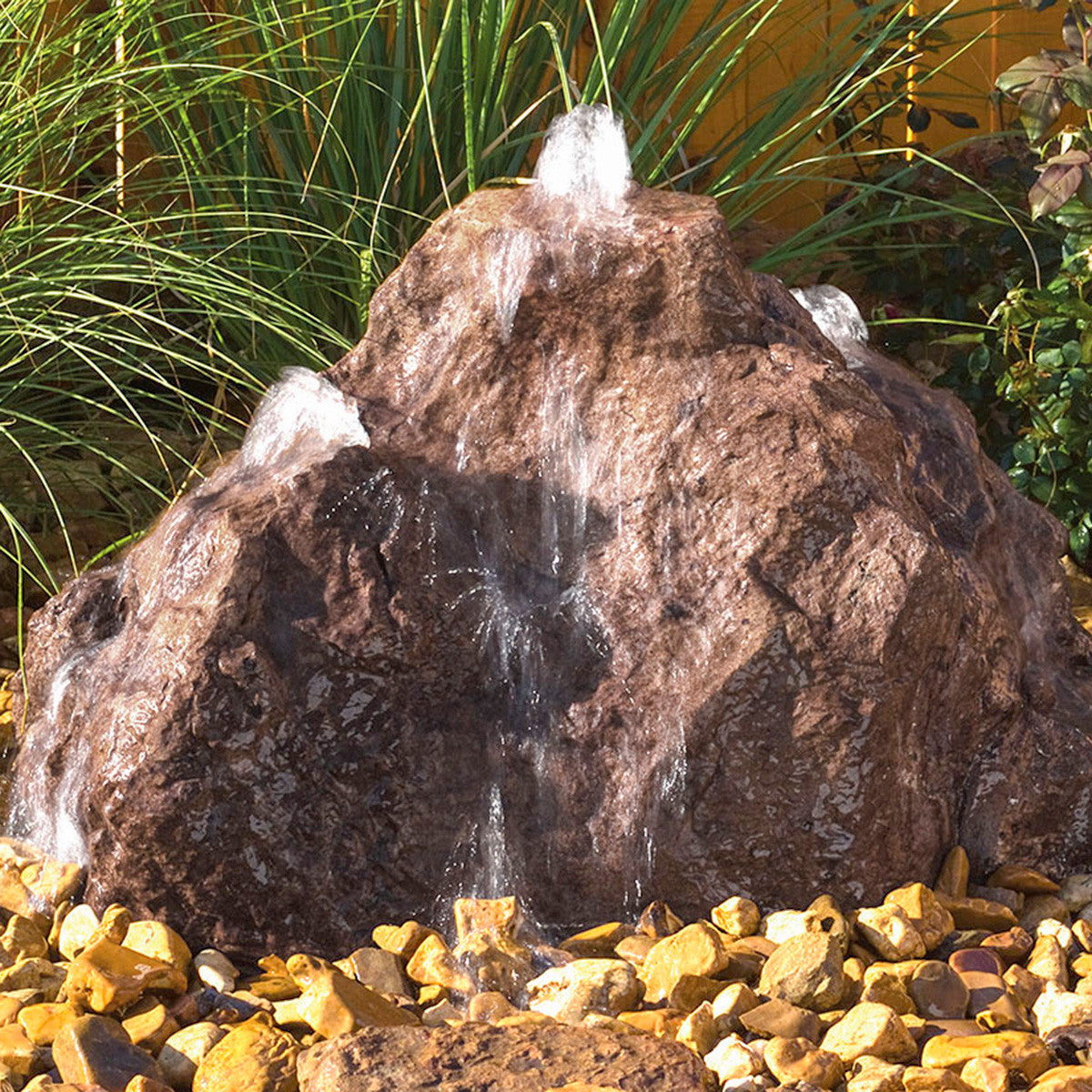 Triple Cascade boulder fountain in Chestnut Brown