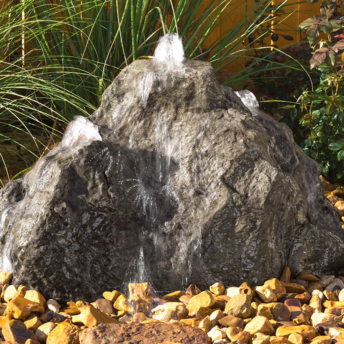 Triple Cascade boulder fountain in Dapple Gray