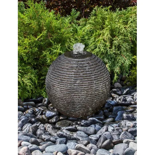 Blue Thumb 20 inch ribbed black limestone sphere fountain