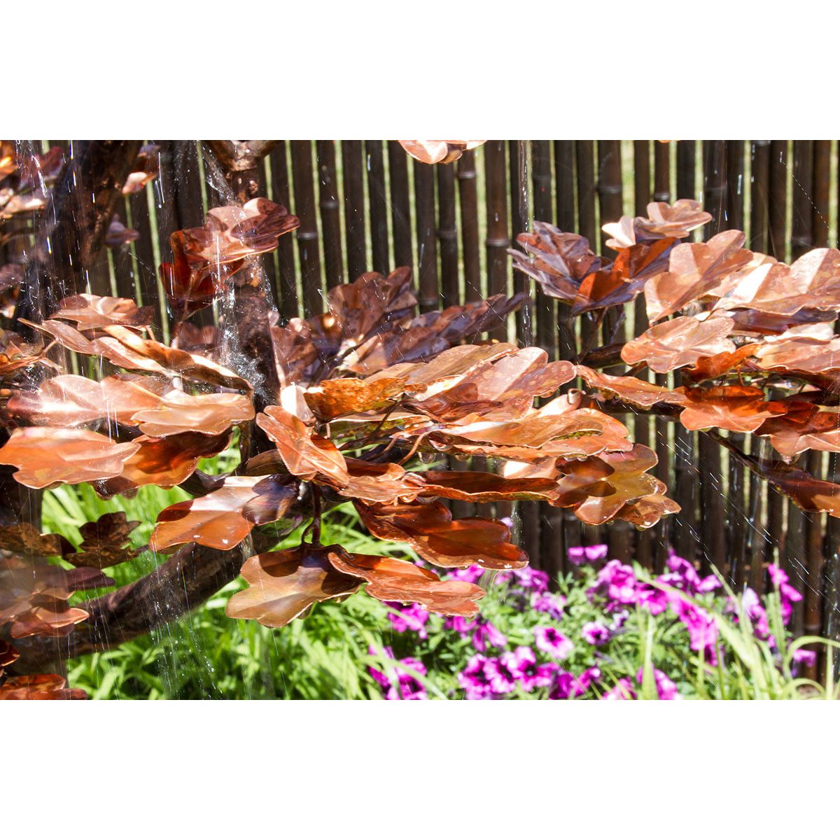Copper extra tall oak tree fountain detail